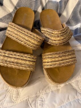 Braided Espadrille Slide Sandals in Natural Tan